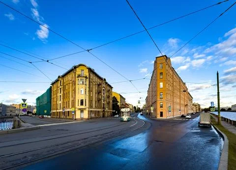 Iconic Corner Building at Sunset in Saint Petersburg Stock Photos