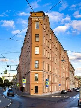 Iconic Corner Building at Sunset in Saint Petersburg Stock Photos