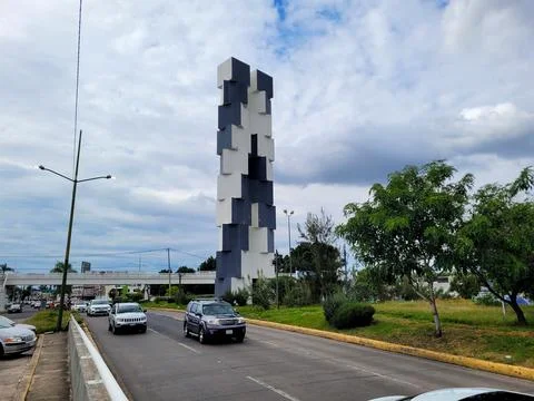 Iconic Cubos monument, a modern landmark amidst Guadalajara's streets Stock Photos