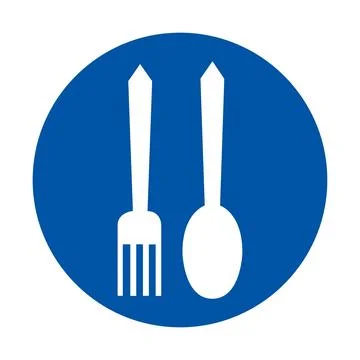 Iconic Cutlery Design Featuring Fork and Spoon on Bold Blue Circle Background Stock Illustration