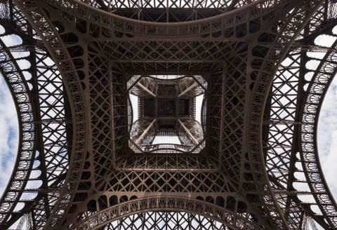The iconic Eiffel tower as seen from below 스톡 사진