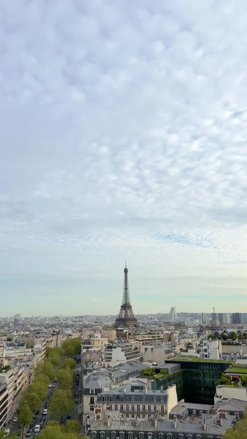 Iconic Eiffel Tower standing over the Paris skyline and architecture Stock Footage 336678937