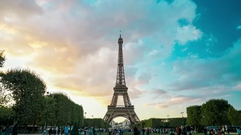 Iconic Eiffel Tower Under Vibrant Sky Stock Footage 318938476