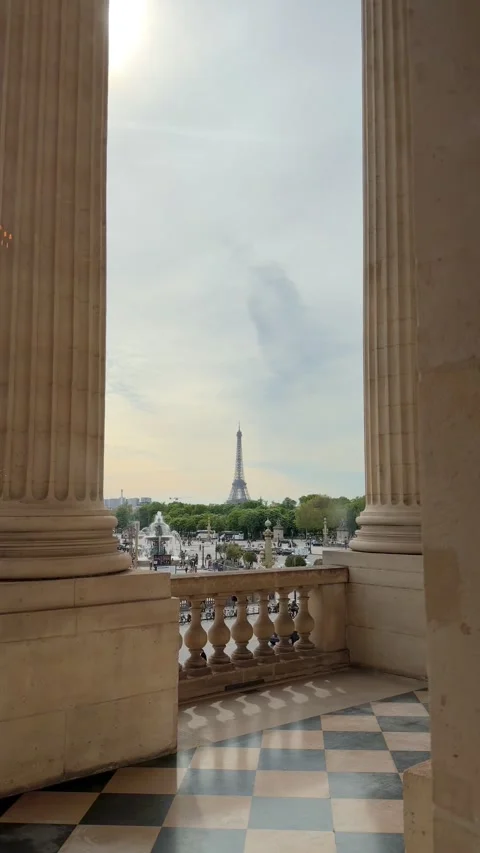 Iconic Eiffel Tower view from Panthéon balcony in Paris Stock Footage 337451142