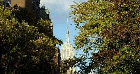 The Iconic Empire State Building Surrounded By Beautiful Trees  Stock Footage 112554213