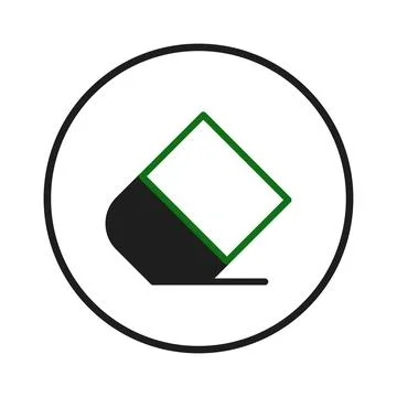 Iconic eraser illustration with black shadow and green square, minimalist d.. Stock Illustration