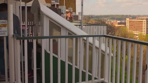 Iconic Fenelon Place Elevator climbing the steep hillside, Dubuque, Iowa, USA Stock Footage 343718737