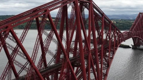 Iconic forth rail bridge railway crossing aerial view Stock-Footage 342435391