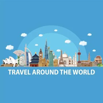 Iconic Global Landmarks Vector Illustration Stock Illustration