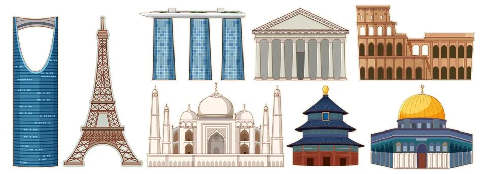 Iconic Global Landmarks Vector Illustration Stock Illustration