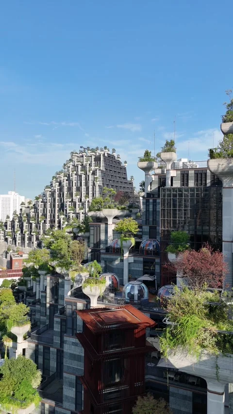 Iconic Hanging Gardens of Babylon Building in Shanghai, China Stock Footage 335969422