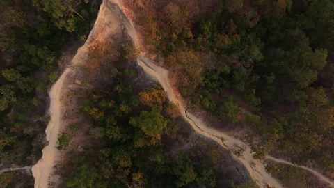 Iconic highland cliffs of Pai seen from above at golden hour, Thailand Stock Footage 309240576