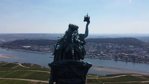 Iconic Hilltop Statue Overlooking Lush River Valley Stock Footage 239053266