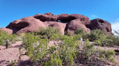 The iconic "Hole in the Rock" landmark located in Papago Park, Arizona. Stock Footage 340336390