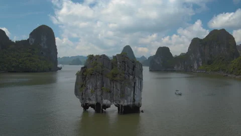 Iconic hon ga choi fighting cocks islet in halong bay vietnam Stock Footage 329503065