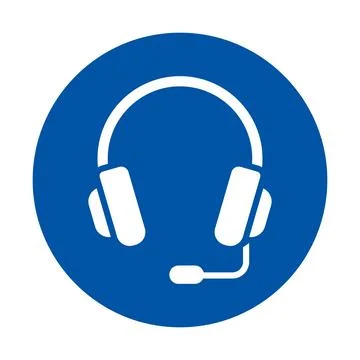 Iconic illustration of a headset with microphone on a blue circular backgroun Stock Illustration