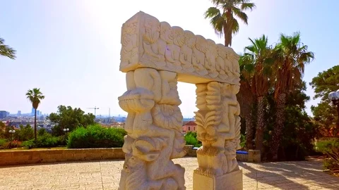 Iconic installation on beach of Tel Aviv by Mediterranean sea beach Stock Footage 73607378