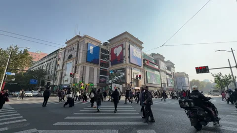 Iconic intersection of Huaihai Middle Road in Shanghai Stock Footage 321720830