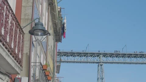 The iconic iron bridge crossing the Douro river in Porto. Stock Footage 327687153
