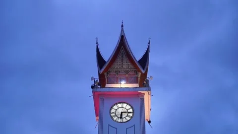 Iconic Jam Gadang Clock Tower in Bukittinggi, Indonesia Stock Footage 300140579