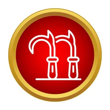 Iconic kusarigama in flat red circle with golden border Illustrazione stock