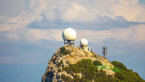 Iconic landmark cloudy background, Rock of Gibraltar timelapse, radar Stock Footage 270676125