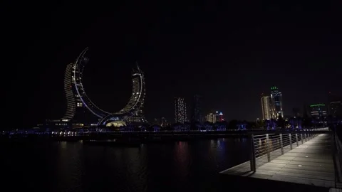 Iconic Lusail Architecture at Night Stock Footage 336046815