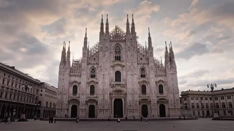 Iconic Milan Cathedral facade viewed from Piazza del Duomo Stock Footage 344098579
