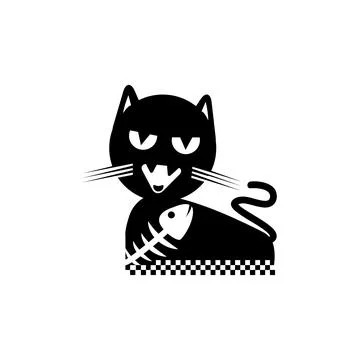 Iconic modern negative space cat and fish logo. Suitable for your business brand Stock Illustration