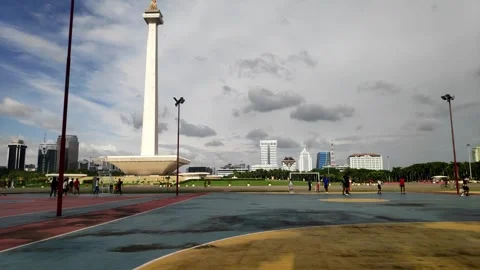The iconic Monas, adding a stunning backdrop to the lively game-0219 (2)(8) Stock Footage 302351828