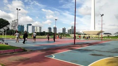 The iconic Monas, adding a stunning backdrop to the lively game-0219 (2)(11) Stock Footage 302352186