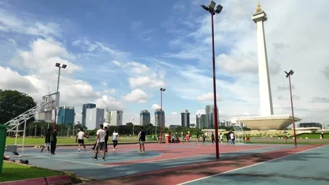 The iconic Monas, adding a stunning backdrop to the lively game-0219 (2)(10) Stock Footage 302352190