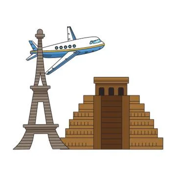 Iconic monuments and airplane design Ilustração Stock