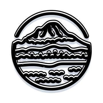 Iconic mountain landscape with clouds hand drawn illustration 库存插图
