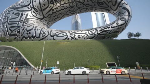The iconic Museum of the Future with intricate Arabic calligraphy. Stock Footage 333471901