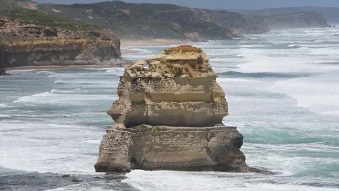 Iconic Natural Attraction - Limestone Rock Formation - Twelve Apostles Stock Footage 80625763