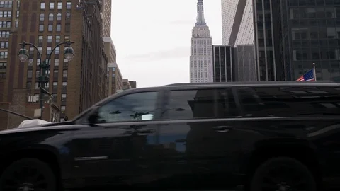 Iconic NY Traffic and Yellow Taxis In NYC And Classic Skyscrapers  Stock Footage 114031434