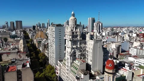 Iconic Palacio Barolo building in Buenos Aires aerial view Stock Footage 335045241