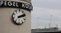 Iconic Pegel Koln Cologne Rhine River Gauging Station Water Level Tram Crossing HD Footage