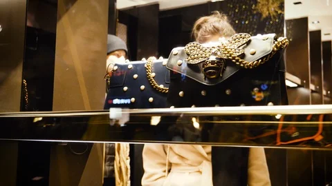 Iconic Prada showcase luxury expensive bags retailer upscale apparel Vidéo 119967252