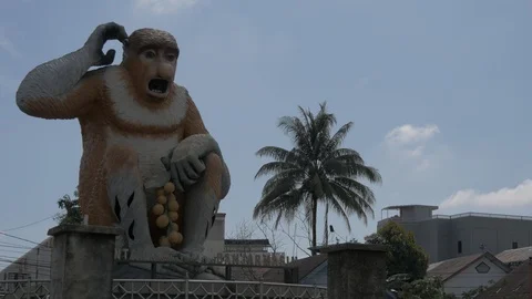 Iconic Proboscis monkey statue, daytime view. 4K Ultra HD Stock Footage 105668079