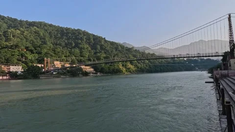 Iconic Ram Jhula Bridge Over Holy Ganges River in Rishikesh, Uttarakhand Stock-Footage 312212085
