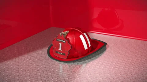 An iconic red firefighters helmet Stock Footage 47864069