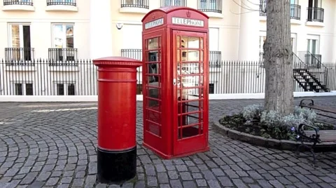  Iconic Red Post Box and Red Phone Box in London United Kingdom Video stock 47209570
