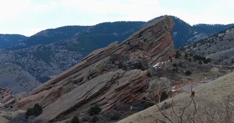 Iconic Red Rocks rock formation at Red Rocks Amphitheatre in Morrison, Colorado Stock Footage 87859740