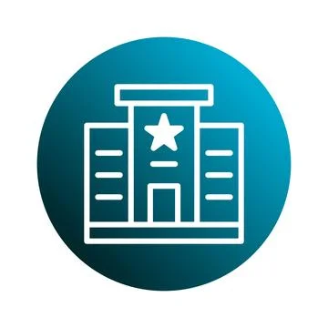 Iconic representation of a building adorned with a star suitable for munici.. Ilustración de archivo