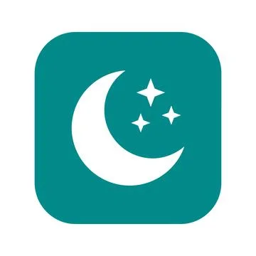 Iconic representation of a crescent moon with three small stars beside it. Stock Illustration