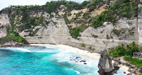 Iconic Rock Formation at Diamond Beach Nusa Penida Bali Aerial View Stock Footage 331212704
