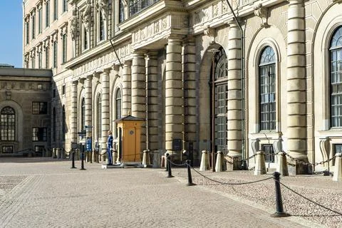Iconic sentry post with royal guard at Stockholm's palace Stock Photos