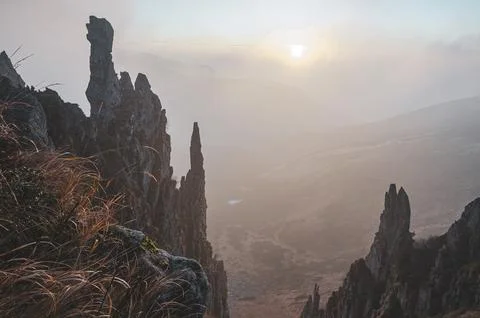 Iconic sharp rocks in Carpathian mountains Stock Photos